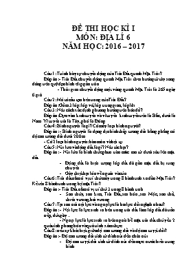 Đề và đáp án ôn tâp học kì I Địa lí lớp 6 - Năm học 2016-2017